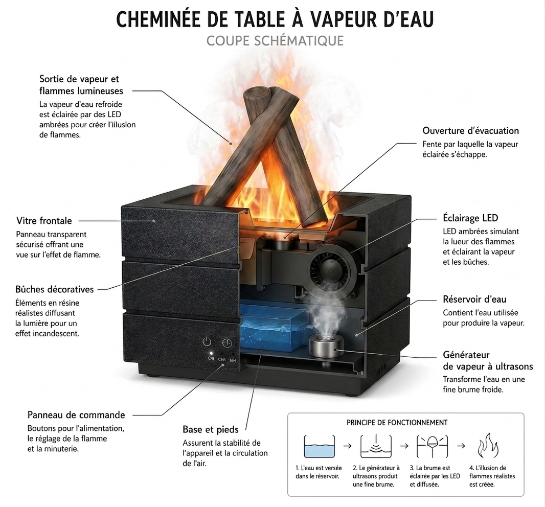Ambiance Feu de Bois – Diffuseur d’Huiles Essentielles LED | Effet Flamme Réaliste & Atmosphère Cocooning