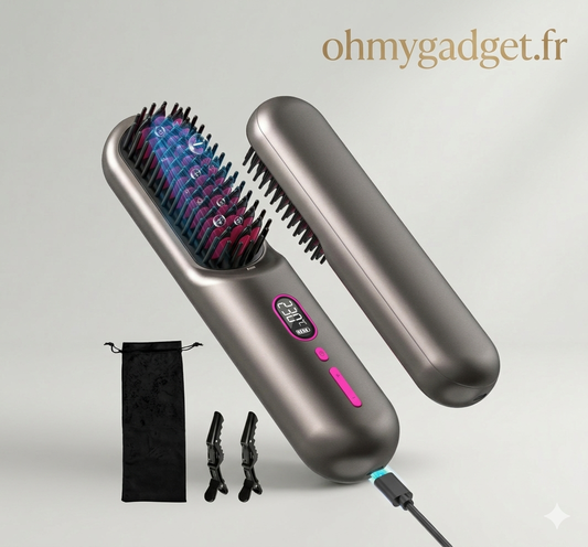 Brosse Lissante Sans Fil Cheveux & Barbe | Chauffe Rapide, Température Réglable & Anti Brûlures
